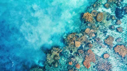 Aufkleber - A stunning aerial view of the Great Barrier Reef with its vibrant coral formations and clear blue waters, marine setting with vivid colors, Coral style