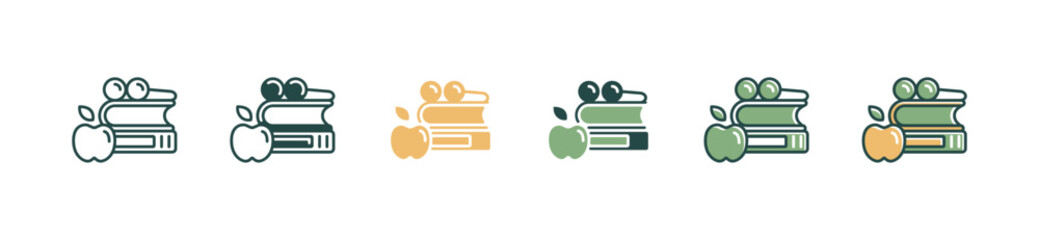 Poster - book stack with glasses and apple icon set library literature journal reading for research study education vector illustration for web and app