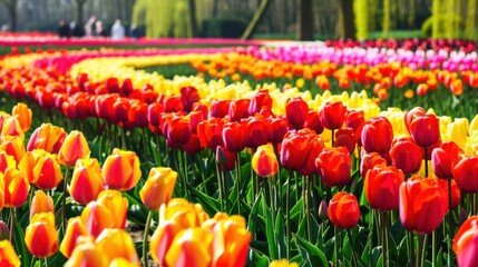 Poster - A stunning view of the colorful tulip fields in Keukenhof, Netherlands, with vibrant blooms stretching as far as the eye can see