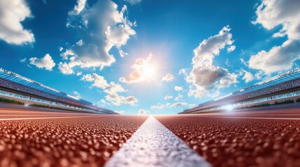 A stadium filled with energy and excitement as athletes compete in a grueling track and field competition.