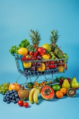 Sticker - Shopping cart filled with a variety of fresh produce