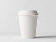 © WE.ARE.AI - 3D render of a paper cup rotating in space, minimal shadows, clean white background, realistic 3D cup mockup, product branding