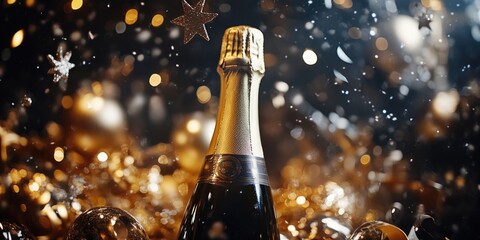 A single bottle of champagne sitting on a table, ready for celebration