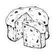 © FlorainloveArt - Hand drawn ink vector illustration of traditional Italian Christmas pastry Panettone. Sketchy style clip art of festive raisin pie suitable for New Year print, bakery packaging, pastry shop, cafe menu