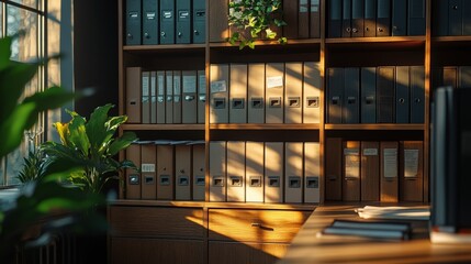 Neat Office Filing System with Organized Storage Shelves