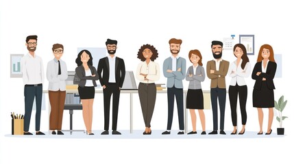 Wall Mural - Diverse group of smiling business professionals standing together in an office setting.