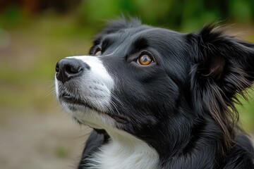 A close-up view of a dog's face, with the rest of the image blurred out