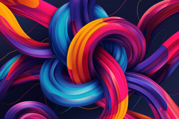 Poster - An intricate arrangement of vibrant, intertwined curves blends shades of blue, pink, and orange, set against a dark backdrop, creating a mesmerizing visual effect