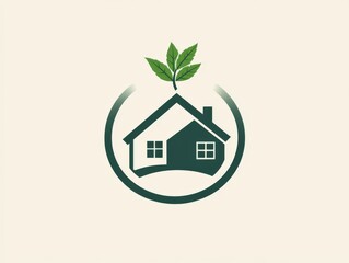 Poster - illustrated house Logo with a green line art design on a white background