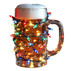 A festive beer mug adorned with colorful holiday lights, perfect for celebrating and adding cheer to any gathering.