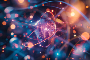 Poster - A vibrant digital artwork showcases a glowing globe at the center, surrounded by colorful particles and luminous trails, creating a captivating cosmic atmosphere
