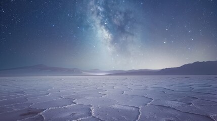 Aufkleber - A tranquil view of the Atacama Desert with salt flats and surreal landscapes under a starlit sky, desert setting with ethereal beauty, Starry style