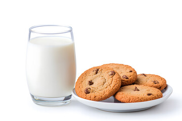 Glass of milk and cookies isolated on white background