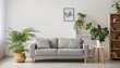 © studioforty3 - Bright Living Room with Grey Sofa and Lush Green Houseplants – Cozy Interior Design
