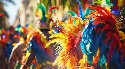 Aufkleber - A vibrant colorful street festival in Rio de Janeiro with samba dancers and elaborate costumes, festive setting with lively colors, Carnival style