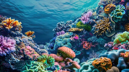 Aufkleber - A vibrant coral reef teeming with colorful marine life and clear blue water, underwater setting with dynamic aquatic colors, Marine style