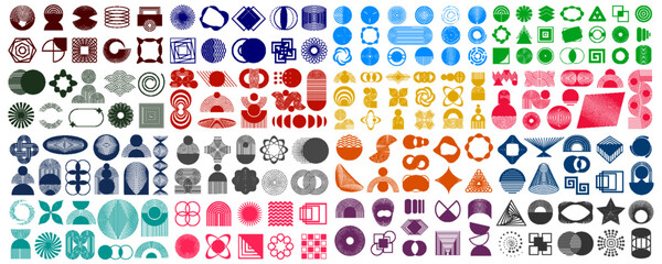 Poster - 200 geometric shapes set, aesthetic contemporary line art, minimalist geometric shape decoration, elements and forms, trendy modern minimalist style design