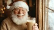 © Kritsada - A slightly tipsy Santa holding a glass of eggnog, giving a sly grin as he stumbles through the door, gifts in hand