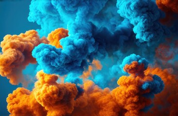 Colored smoke in orange and blue colors