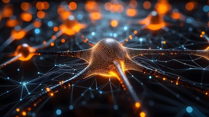 Poster - A mesmerizing close-up of interconnected neural networks, showcasing glowing nodes in vibrant orange and blue, symbolizing advanced technology and artificial intelligence.