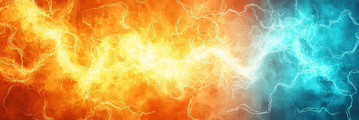 Poster - Vibrant orange and blue electric energy waves create dynamic visual effect, showcasing contrast between warm and cool tones. This captures essence of movement and power