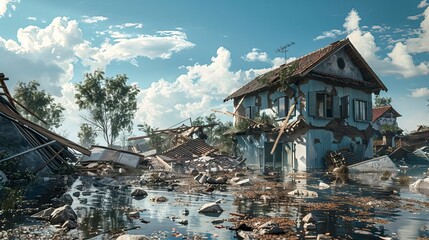 A destroyed building After surviving a hurricane, realistic image, disaster recovery, A destroyed building After surviving a hurricane, realistic image, disaster recovery, recovery