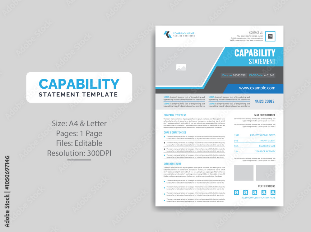 Capability Statement template design Stock Vector | Adobe Stock