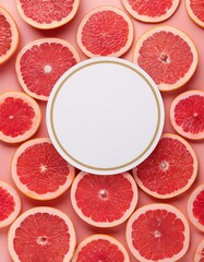 Wall Mural - Pink grapefruit slices with blank circle