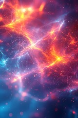 Poster - A vibrant abstract digital illustration featuring a cosmic network of fiery orange and electric blue hues, interspersed with glowing dots and ethereal light trails.