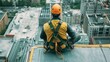 © nikomsolftwaer - A high-risk perspective the life of a rooftop construction worker overlooking the city skyline