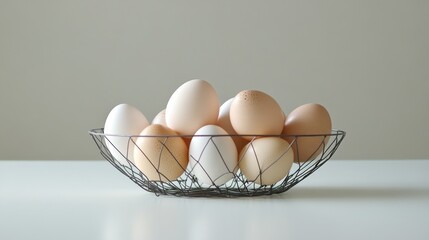 Wall Mural - A beautiful collection of fresh eggs in a wire basket perfect for culinary inspiration and healthy eating