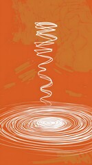 White Spiral on Orange Background, Abstract Image, Texture, Pattern Background, Wallpaper, Cover and Screen of Smartphone, PC, Laptop, 9:16 and 16:9 Format