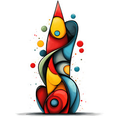 Poster - abstract sculpture with vibrant colors and dynamic shapes displayed against a white background in a 