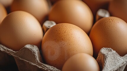 Wall Mural - A close-up view of fresh brown eggs in a carton ready for culinary use and nutritional benefits