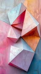 Wall Mural - A colorful abstract painting of a triangle with pink, orange, and white colors