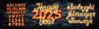 © comicsans - Vector neon sign of Happy 2025 Year with alphabet font isolated on wall background.