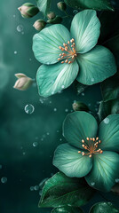 Poster - A close up of two green flowers with water droplets on them