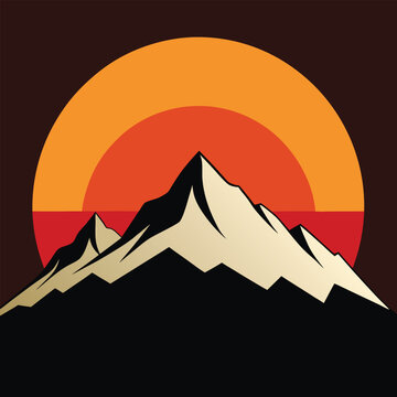 Black Mountain Sunset One Line Art