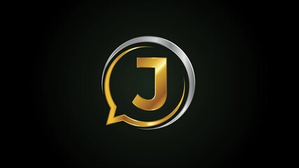 Aufkleber - Initial alphabet J with a bubble chat icon. Talking chatting logo animation