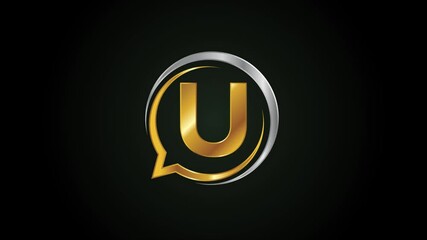 Aufkleber - Initial alphabet U with a bubble chat icon. Talking chatting logo animation