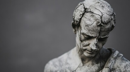 Leinwandbilder - A cracked and weathered statue of a social reformer, symbolizing the challenge of preserving historical justice, minimalist style