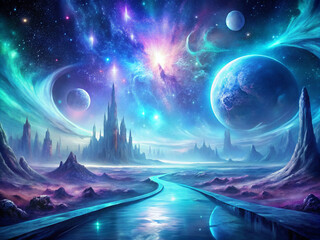 fantasy landscape with space and stars