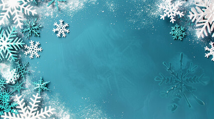 Poster - Snowflakes on a blue background showcasing winter beauty with intricate details and textures