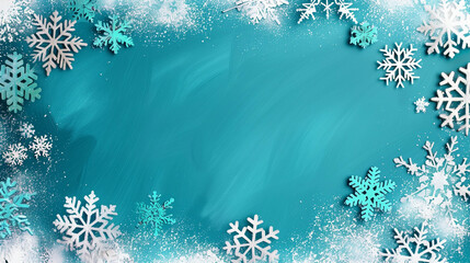 Poster - Snowflakes on a turquoise background in a decorative winter theme