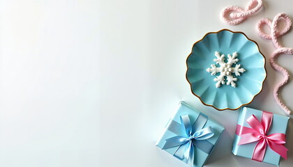 Winter gifts and decorations on white background