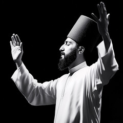 Wall Mural - Black and white portrait of whirling dervish in spiritual trance