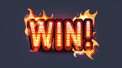 Aufkleber - Text graphic win with fiery background for victory and celebration