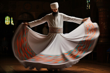 Wall Mural - Whirling dervish in vibrant attire performing spiritual Sufi dance