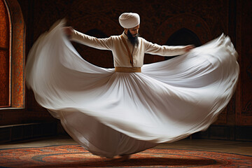 Wall Mural - Traditional dervish in white attire performing spiritual dance