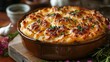 © InstantAssets - Decadent Golden-Browned Cheesy Potato Gratin in a Stylish Ceramic Dish Perfect for Family Gatherings and Gourmet Cooking Events